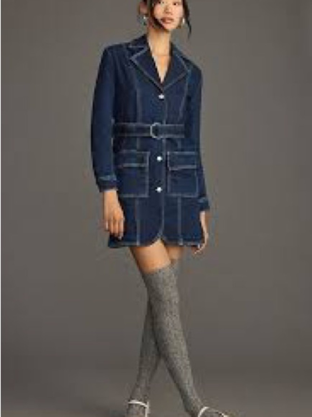 Anthropologie Pilcro Denim Trench Coat Jacket Striped Lined Belted Large